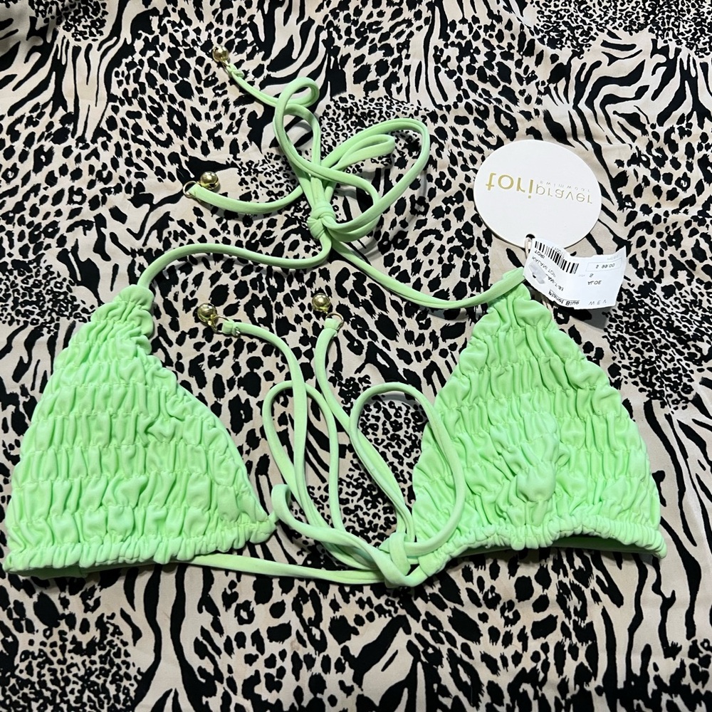 Tori Praver Light Green Ruched Bikini Top